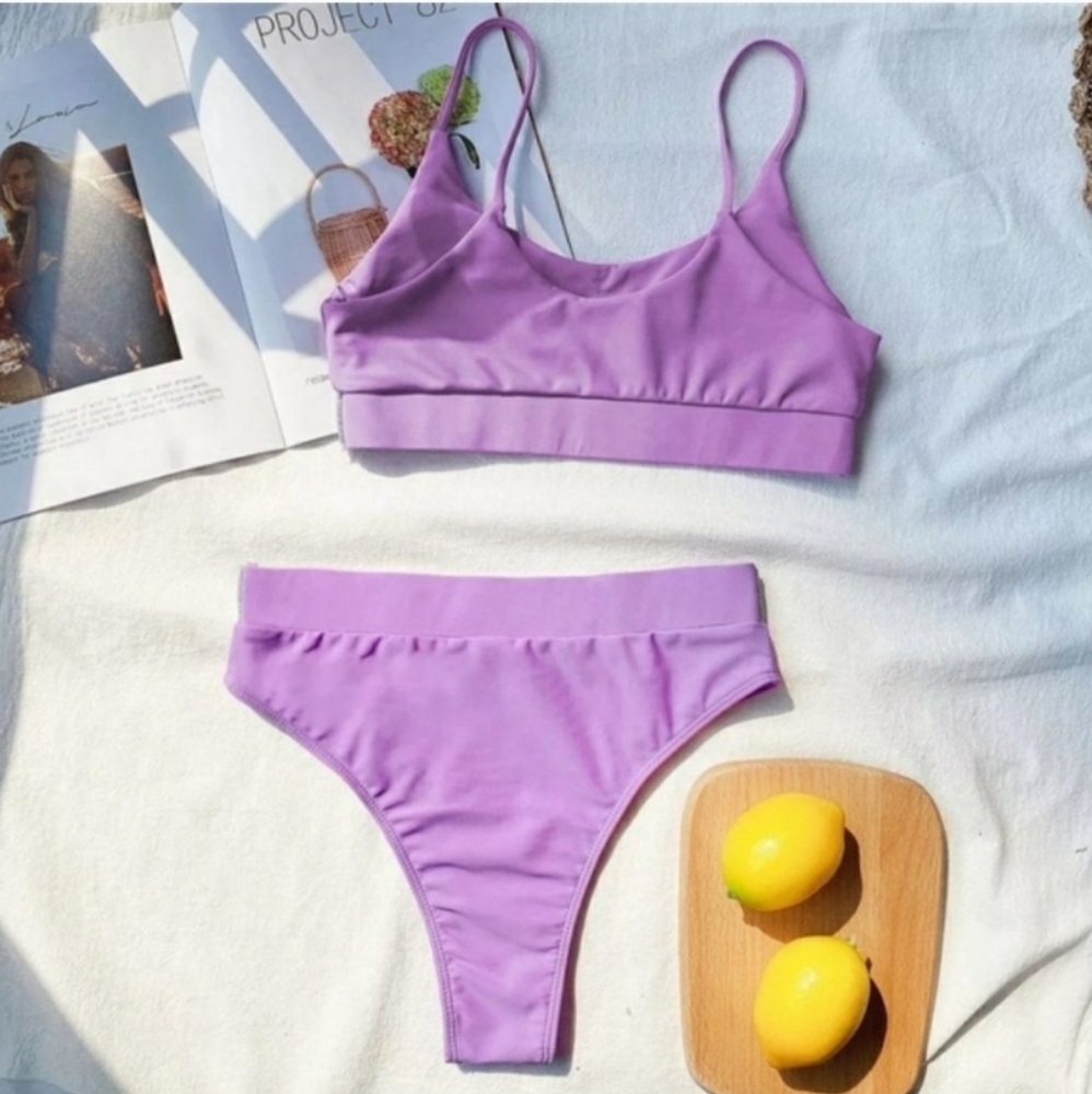 New Purple Shimmering Bralette Top Bikini Set Swimsuit Size S - Picture 6 of 7